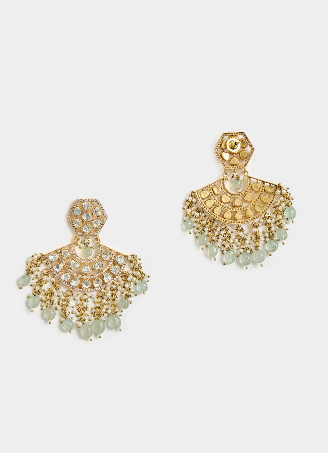 Gold Finish Kundan Polki Statement Earrings Vivinia By Vidhi Mehra - Fabilicious Fashion