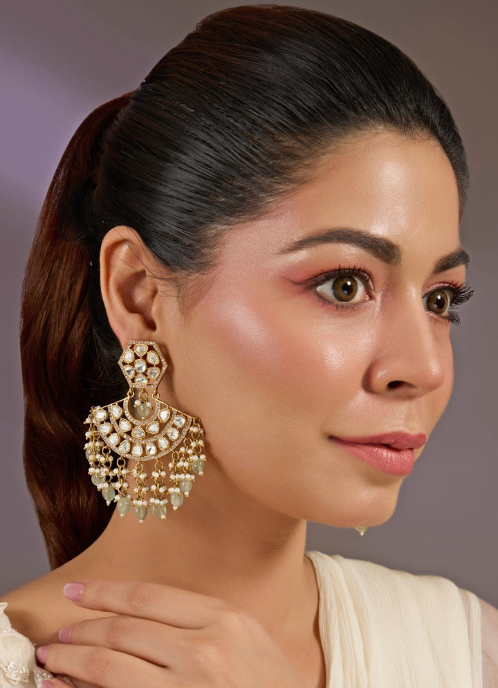 Gold Finish Kundan Polki Statement Earrings Vivinia By Vidhi Mehra - Fabilicious Fashion
