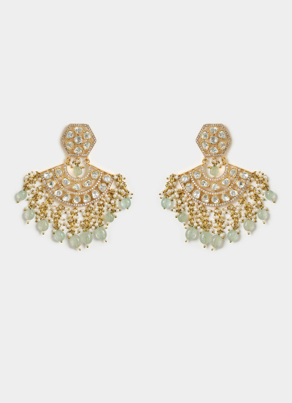 Gold Finish Kundan Polki Statement Earrings Vivinia By Vidhi Mehra - Fabilicious Fashion