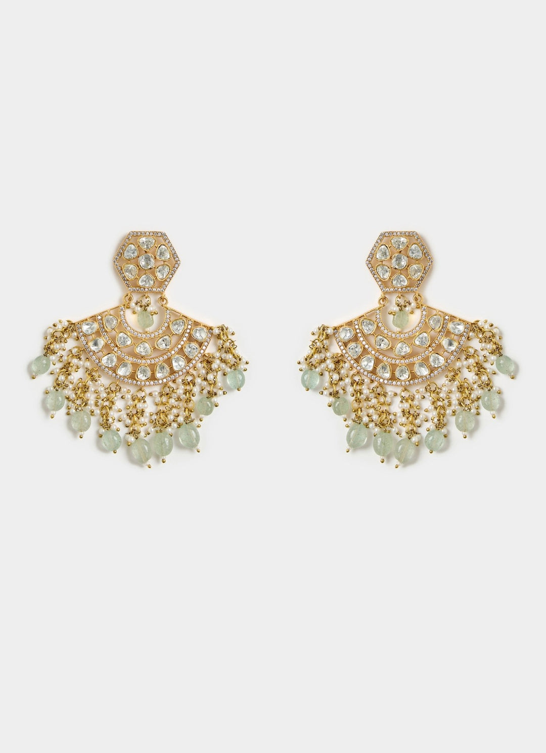 Gold Finish Kundan Polki Statement Earrings Vivinia By Vidhi Mehra - Fabilicious Fashion