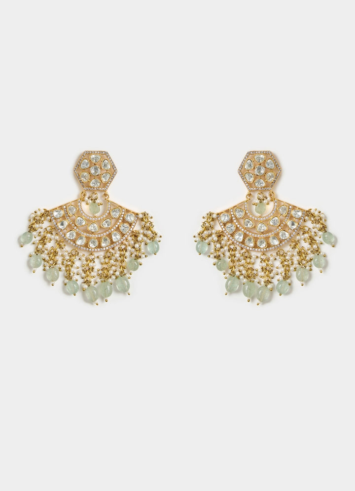 Gold Finish Kundan Polki Statement Earrings Vivinia By Vidhi Mehra - Fabilicious Fashion