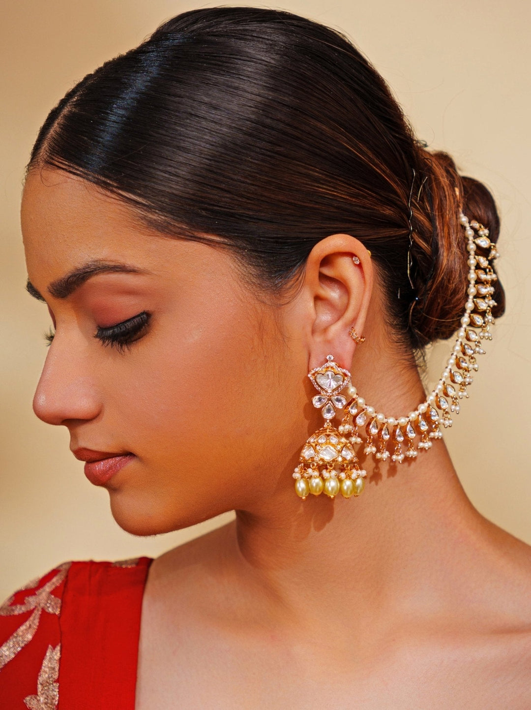 Gold Finish Kundan Studded Ear Chains Zevar by Geeta - Fabilicious Fashion
