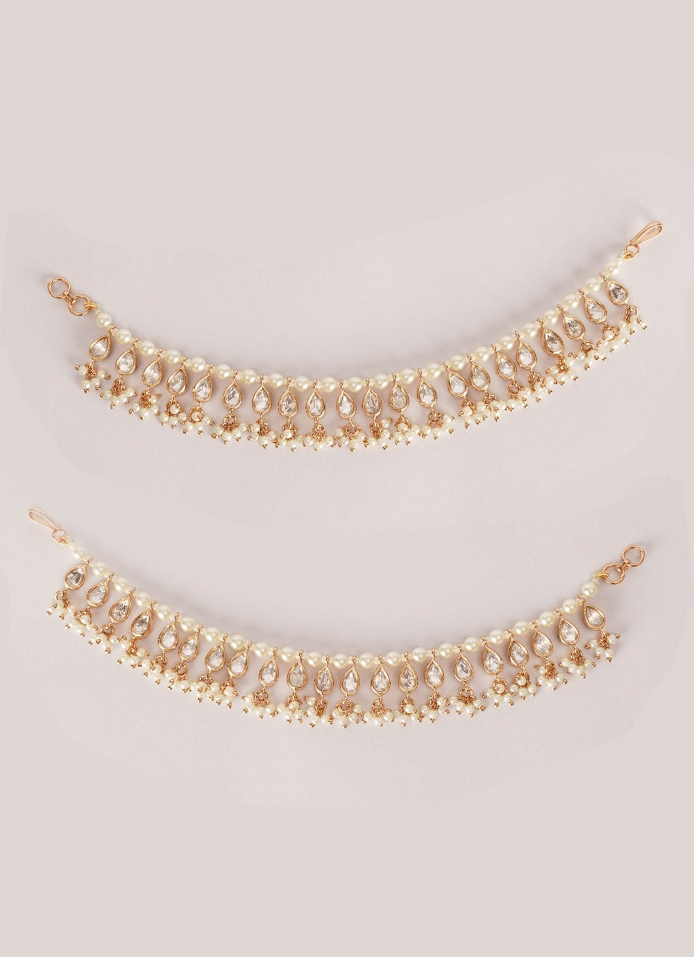 Gold Finish Kundan Studded Ear Chains Zevar by Geeta - Fabilicious Fashion