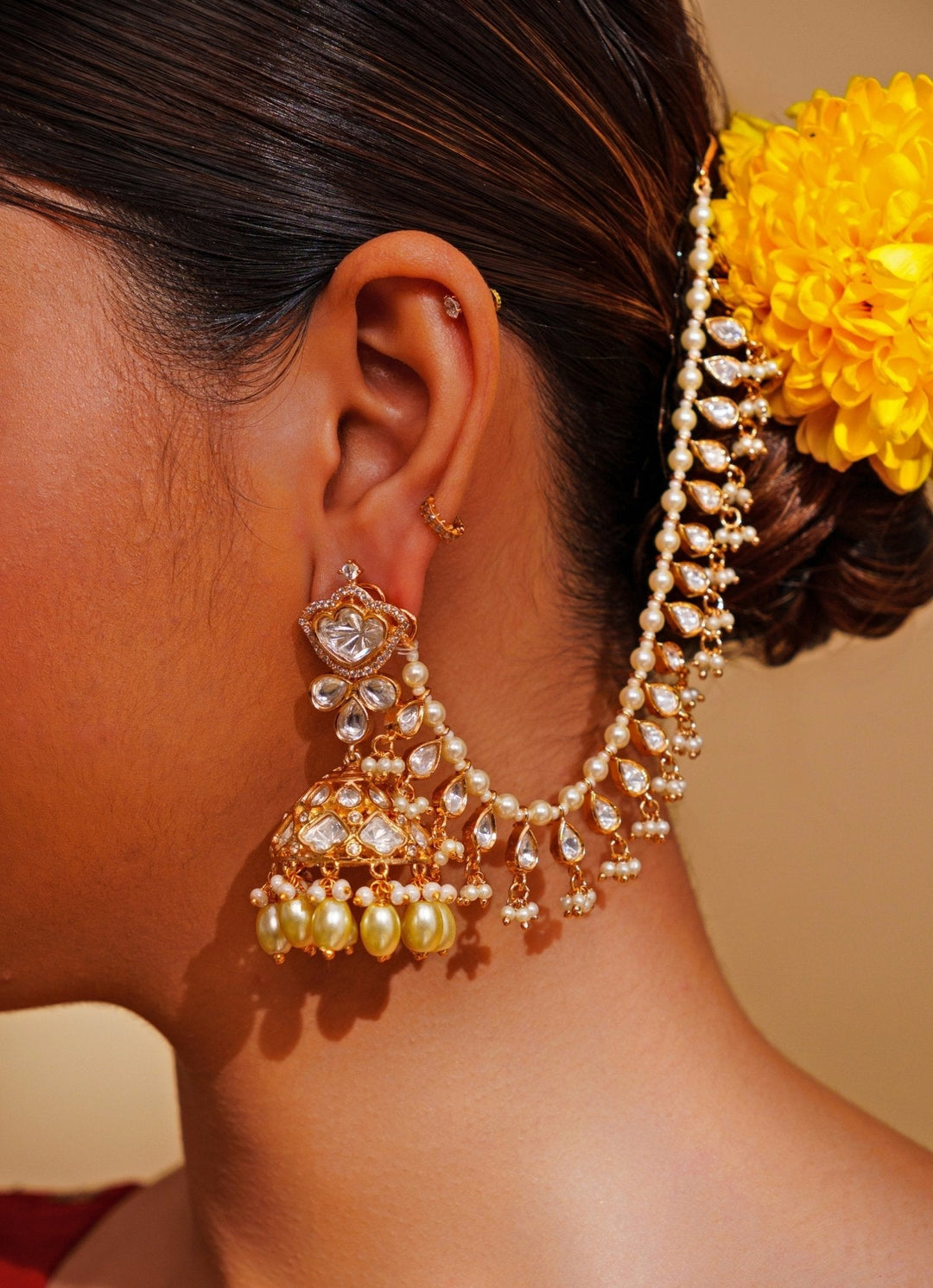 Gold Finish Kundan Studded Ear Chains Zevar by Geeta - Fabilicious Fashion