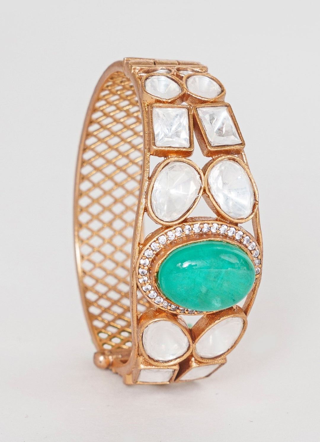 Gold Finish Moissanite And Green Stone Kada Zevar By Geeta - Fabilicious Fashion