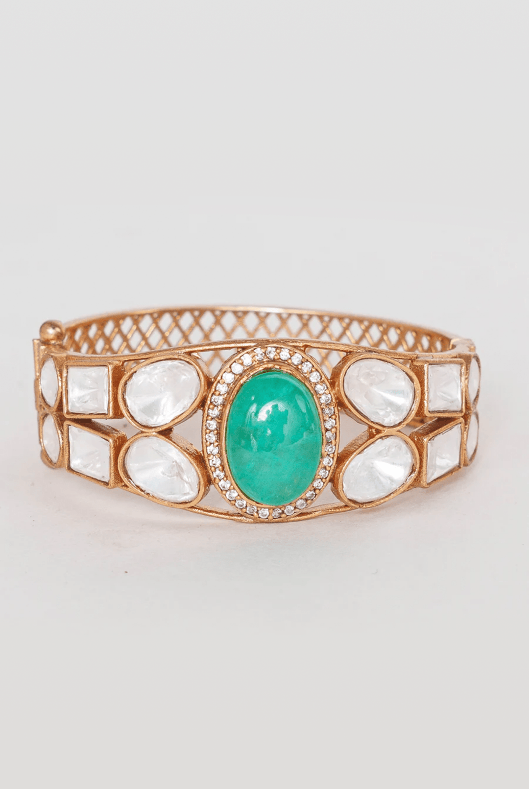 Gold Finish Moissanite And Green Stone Kada Zevar By Geeta - Fabilicious Fashion