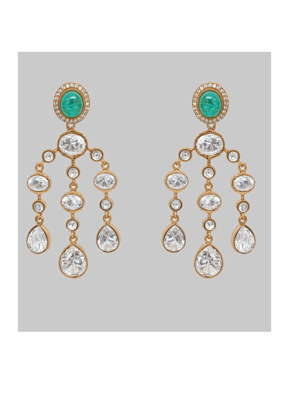 Gold Finish Moissanite And Green Stone String Earrings Zevar by Geeta - Fabilicious Fashion