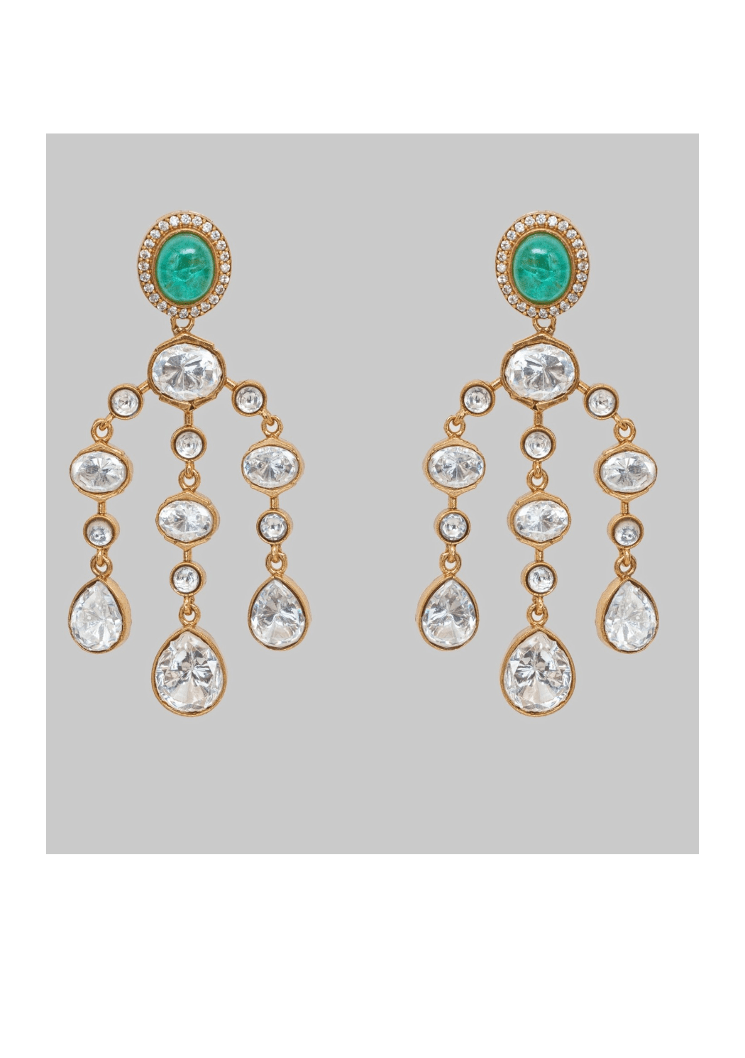 Gold Finish Moissanite And Green Stone String Earrings Zevar by Geeta - Fabilicious Fashion