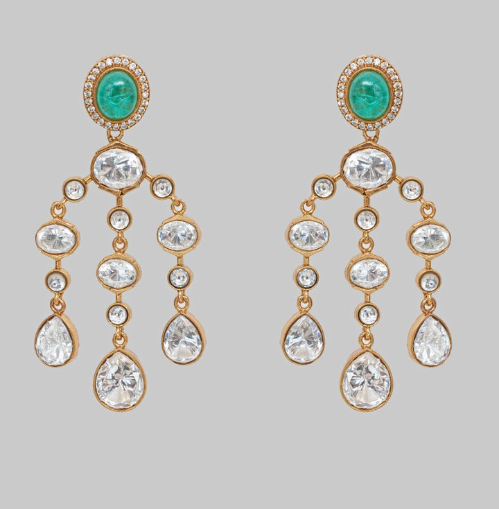 Gold Finish Moissanite And Green Stone String Earrings Zevar By Geeta - Fabilicious Fashion
