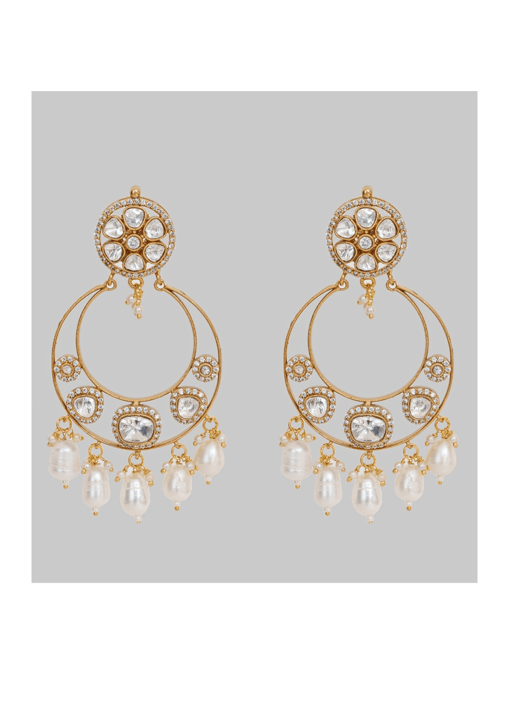 Gold Finish Moissanite And Pearl Earrings Zevar by Geeta - Fabilicious Fashion