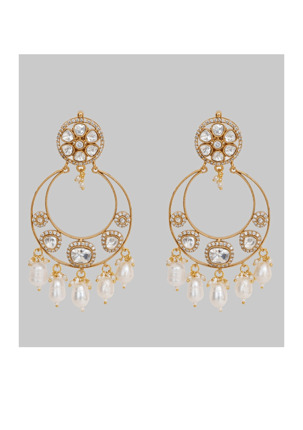 Gold Finish Moissanite And Pearl Earrings Zevar by Geeta - Fabilicious Fashion