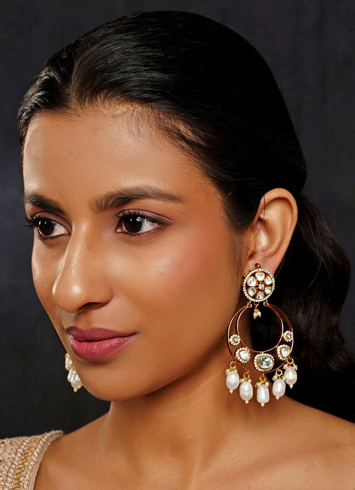 Gold Finish Moissanite And Pearl Earrings Zevar By Geeta - Fabilicious Fashion