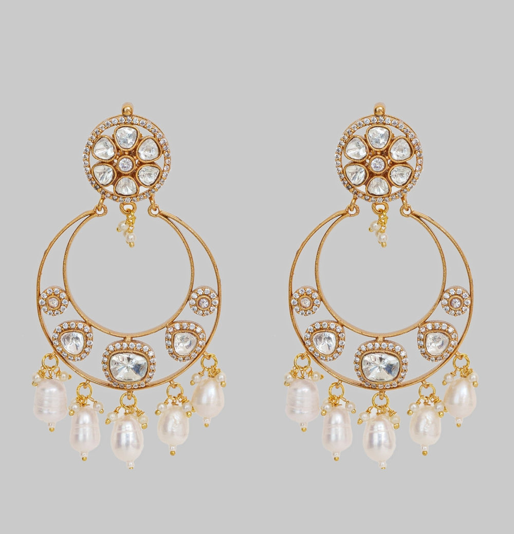 Gold Finish Moissanite And Pearl Earrings Zevar By Geeta - Fabilicious Fashion