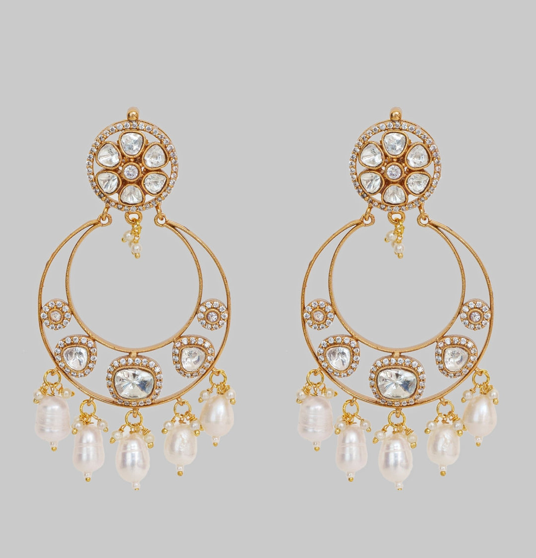 Gold Finish Moissanite And Pearl Earrings Zevar By Geeta - Fabilicious Fashion