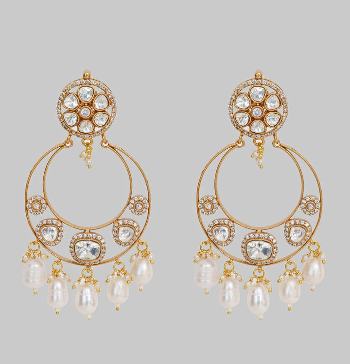 Gold Finish Moissanite And Pearl Earrings Zevar By Geeta - Fabilicious Fashion