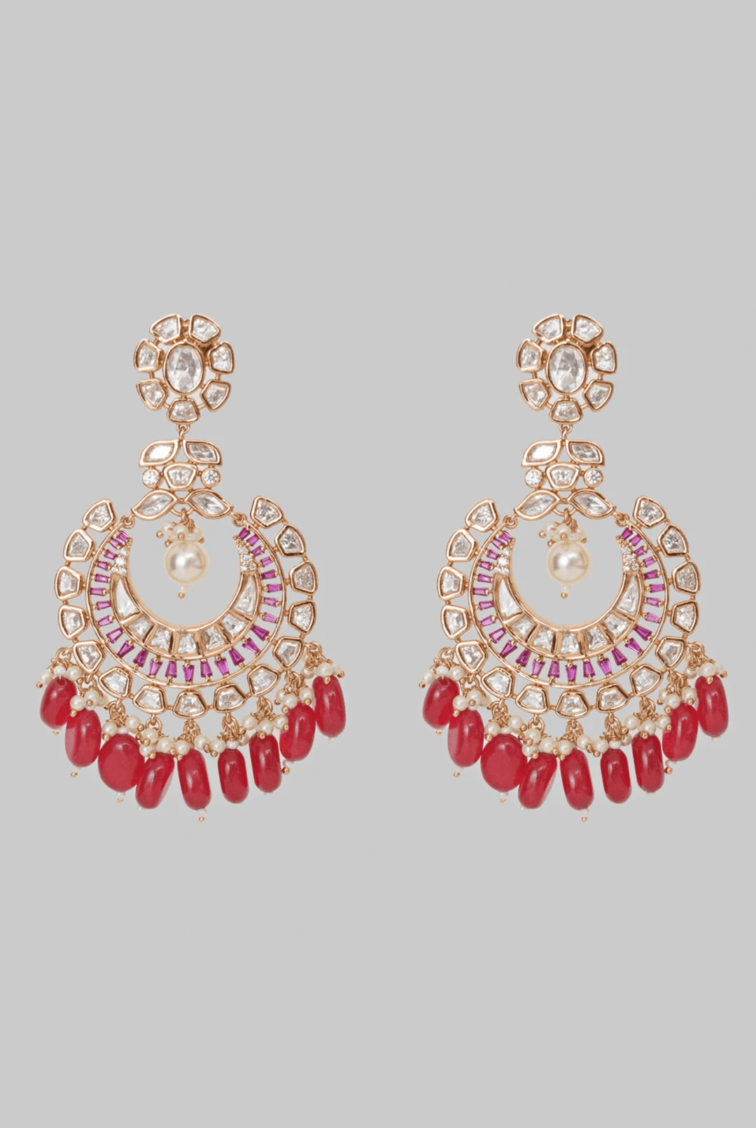 Gold Finish Moissanite And Red Stone Earrings Zevar By Geeta - Fabilicious Fashion