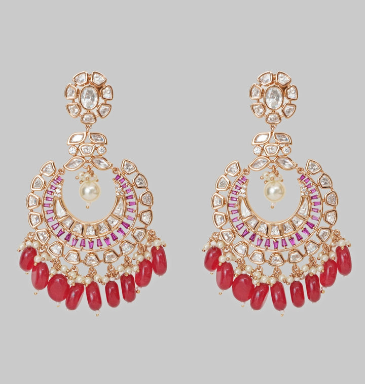 Gold Finish Moissanite And Red Stone Earrings Zevar By Geeta - Fabilicious Fashion
