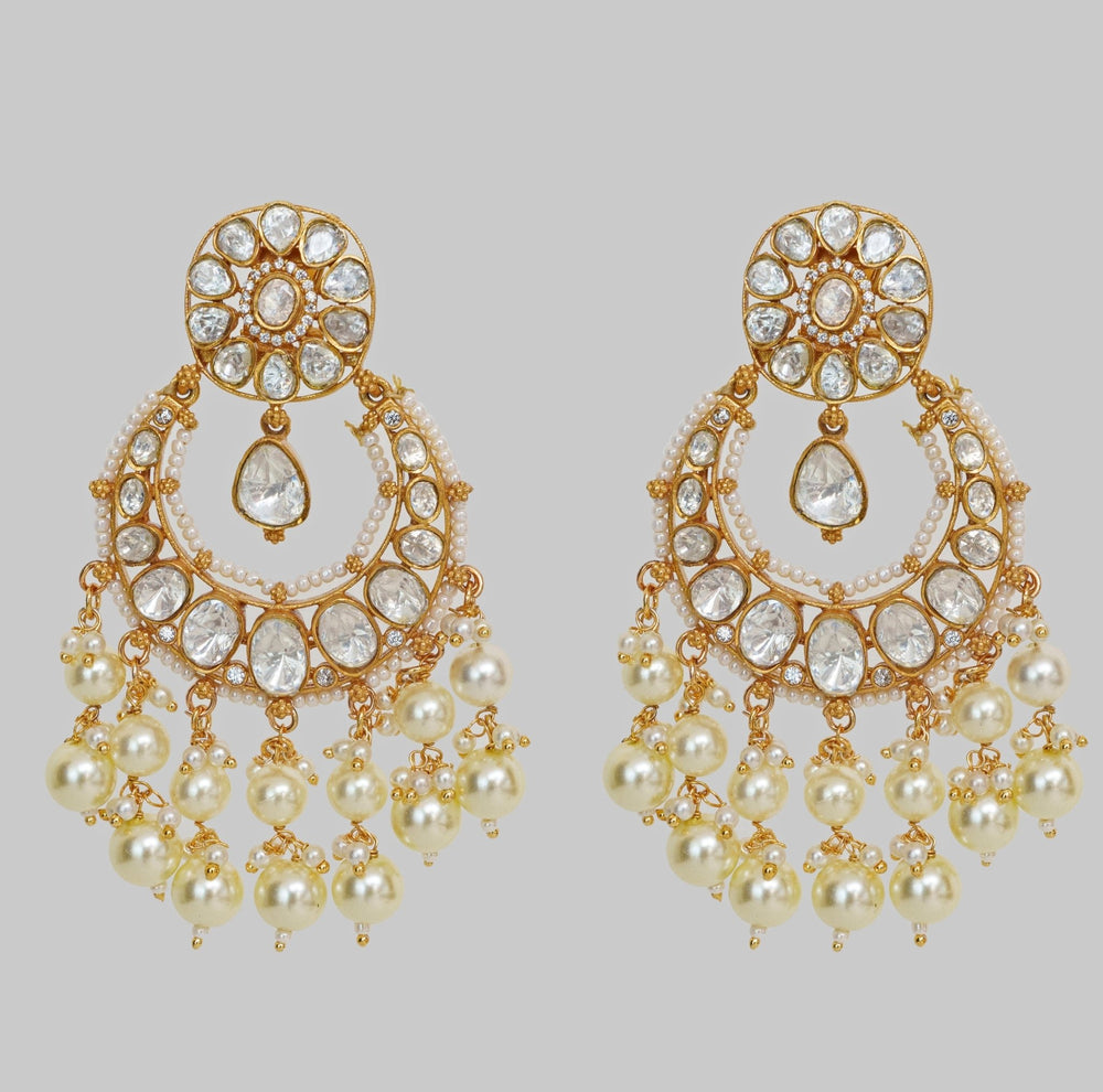 Gold Finish Moissanite Chandbali Earrings Zevar By Geeta - Fabilicious Fashion