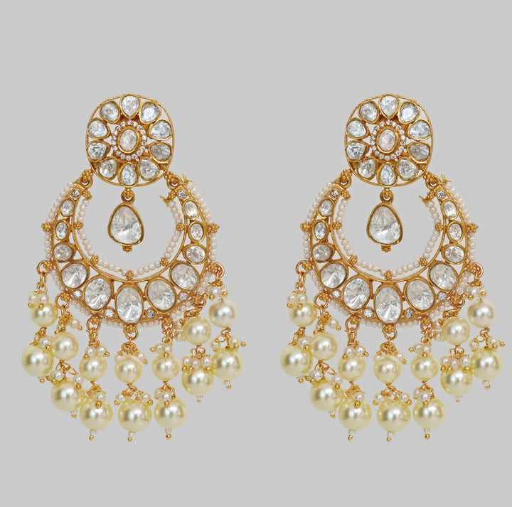 Gold Finish Moissanite Chandbali Earrings Zevar By Geeta - Fabilicious Fashion