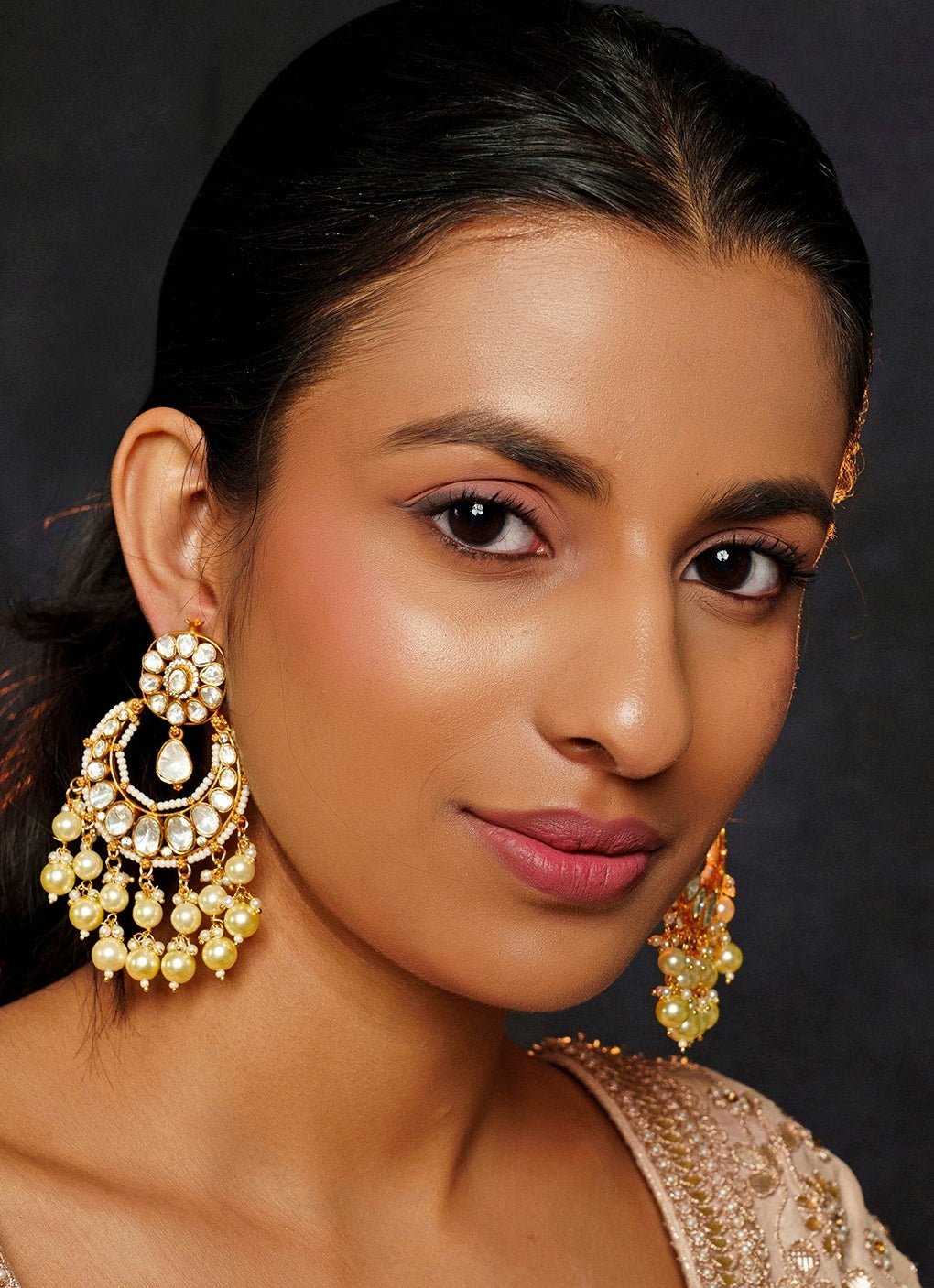 Gold Finish Moissanite Chandbali Earrings Zevar By Geeta - Fabilicious Fashion