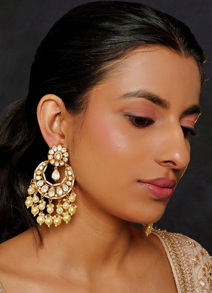 Gold Finish Moissanite Chandbali Earrings Zevar By Geeta - Fabilicious Fashion
