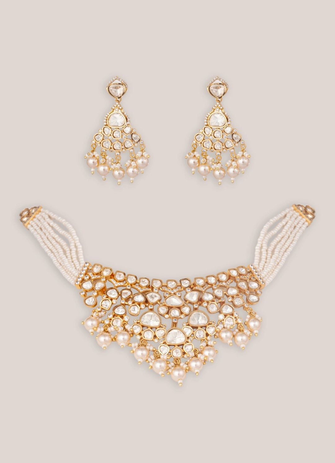 Gold Finish Moissanite Choker Set Zevar by Geeta - Fabilicious Fashion