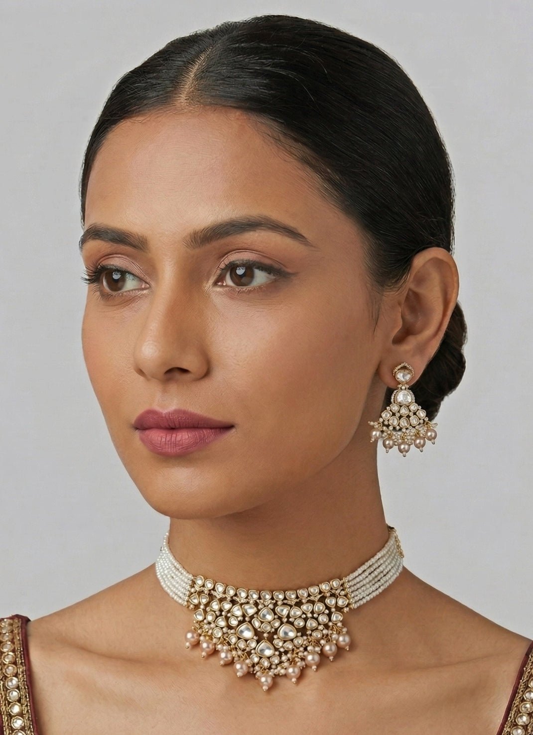 Gold Finish Moissanite Choker Set Zevar by Geeta - Fabilicious Fashion
