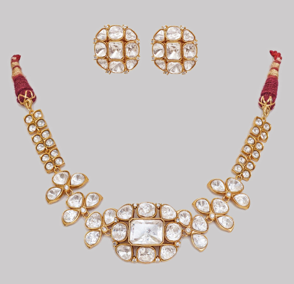 Gold Finish Moissanite Choker Zevar By Geeta - Fabilicious Fashion