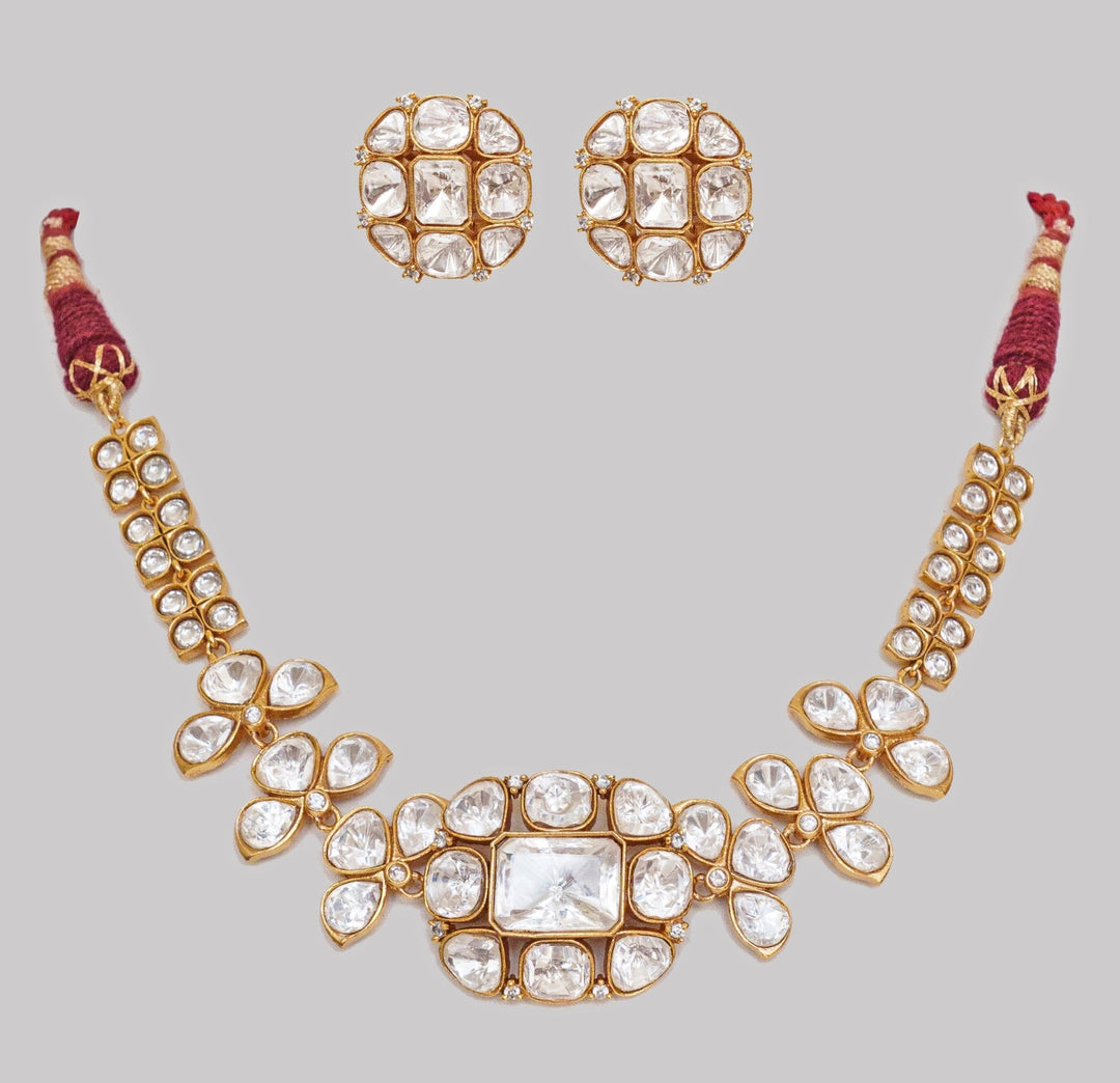 Gold Finish Moissanite Choker Zevar By Geeta - Fabilicious Fashion
