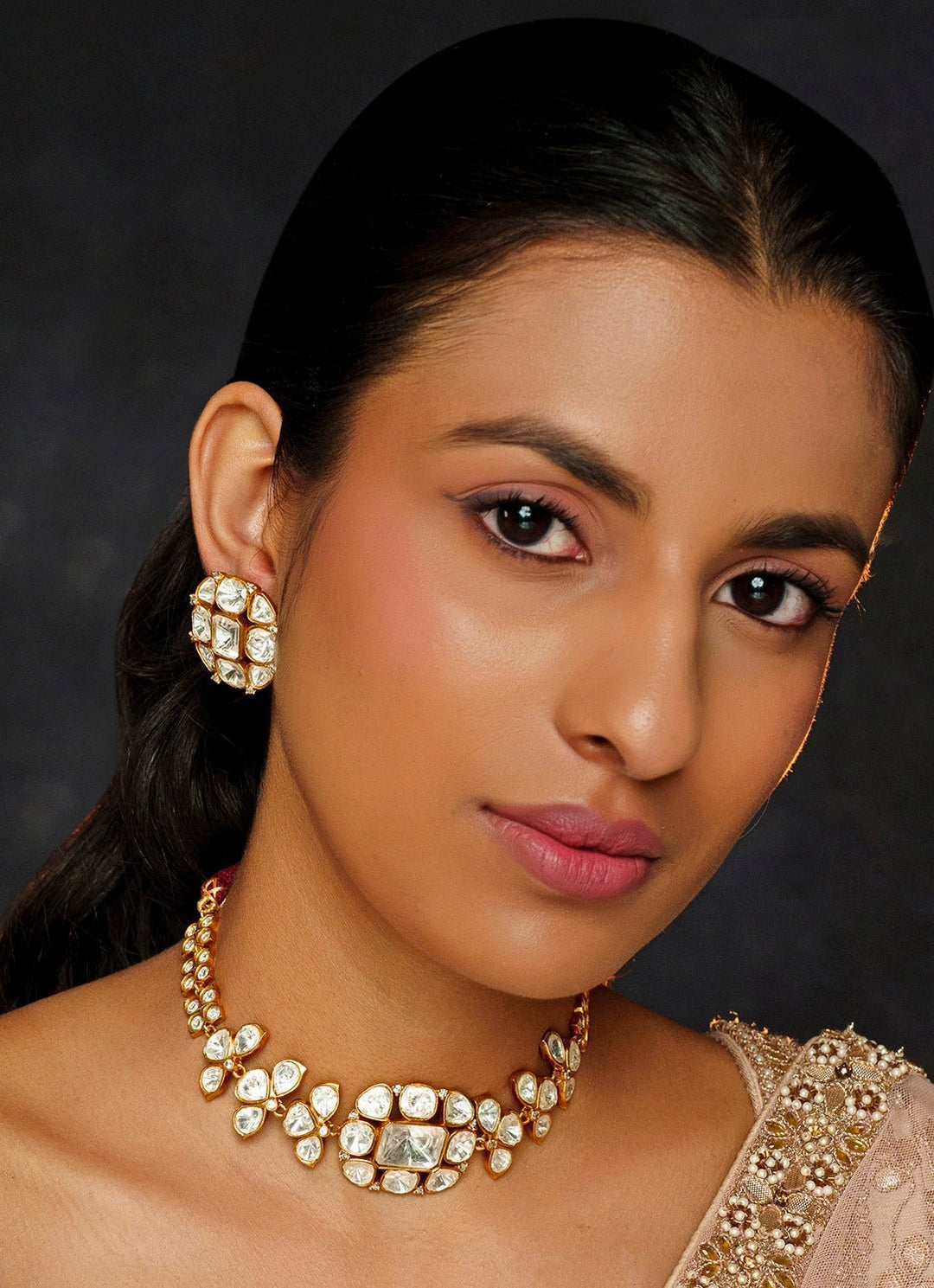 Gold Finish Moissanite Choker Zevar By Geeta - Fabilicious Fashion