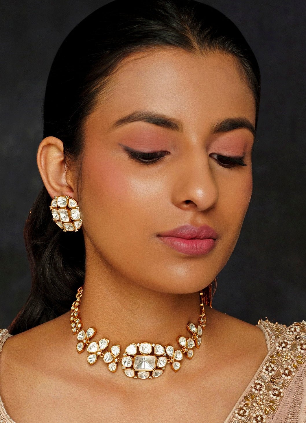 Gold Finish Moissanite Choker Zevar By Geeta - Fabilicious Fashion