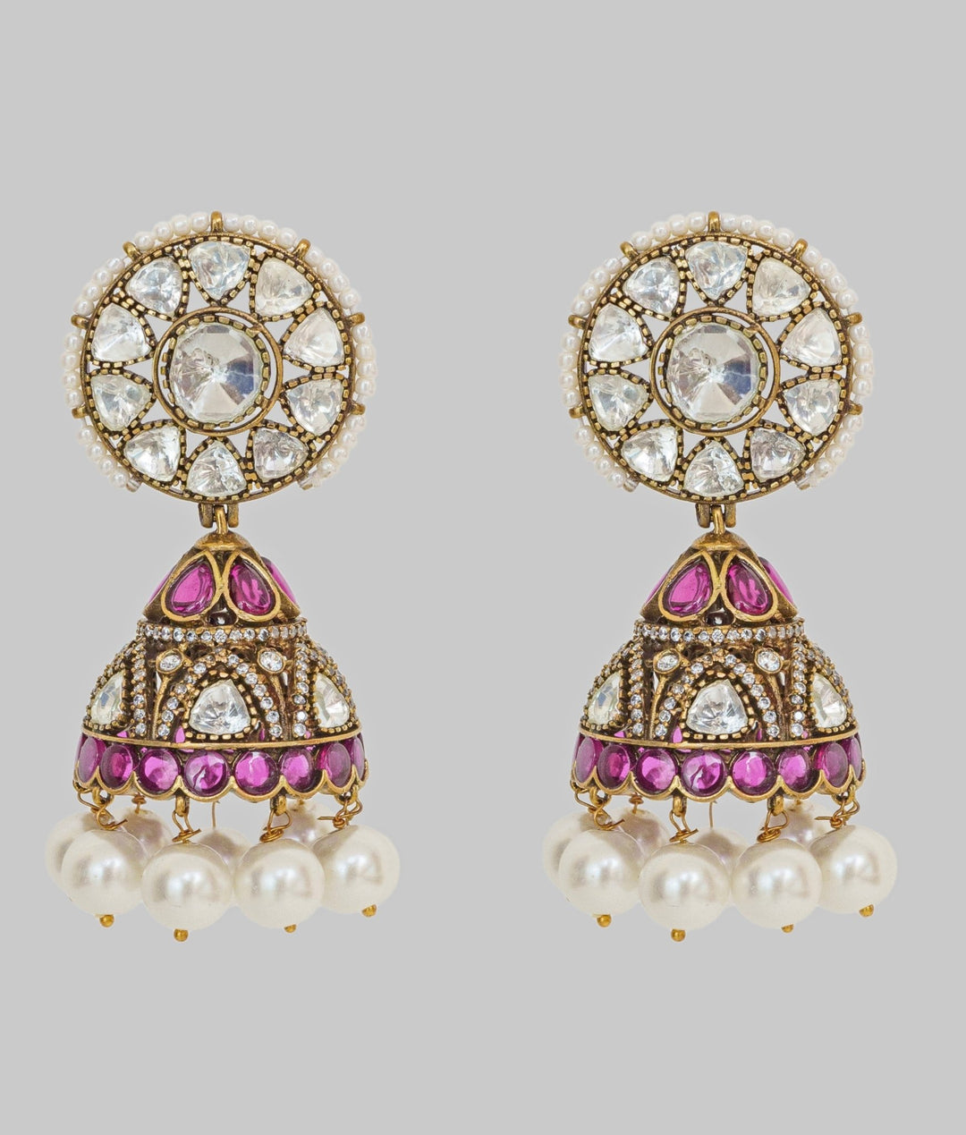 Gold Finish Moissanite Jhumki Earrings Zevar By Geeta - Fabilicious Fashion