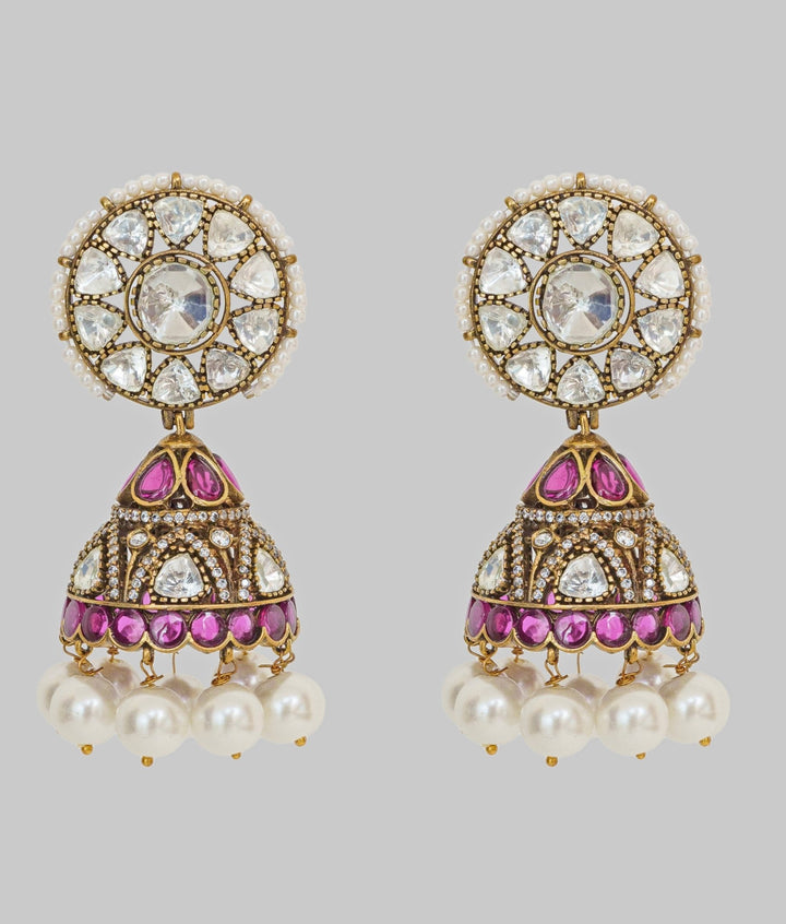 Gold Finish Moissanite Jhumki Earrings Zevar By Geeta - Fabilicious Fashion