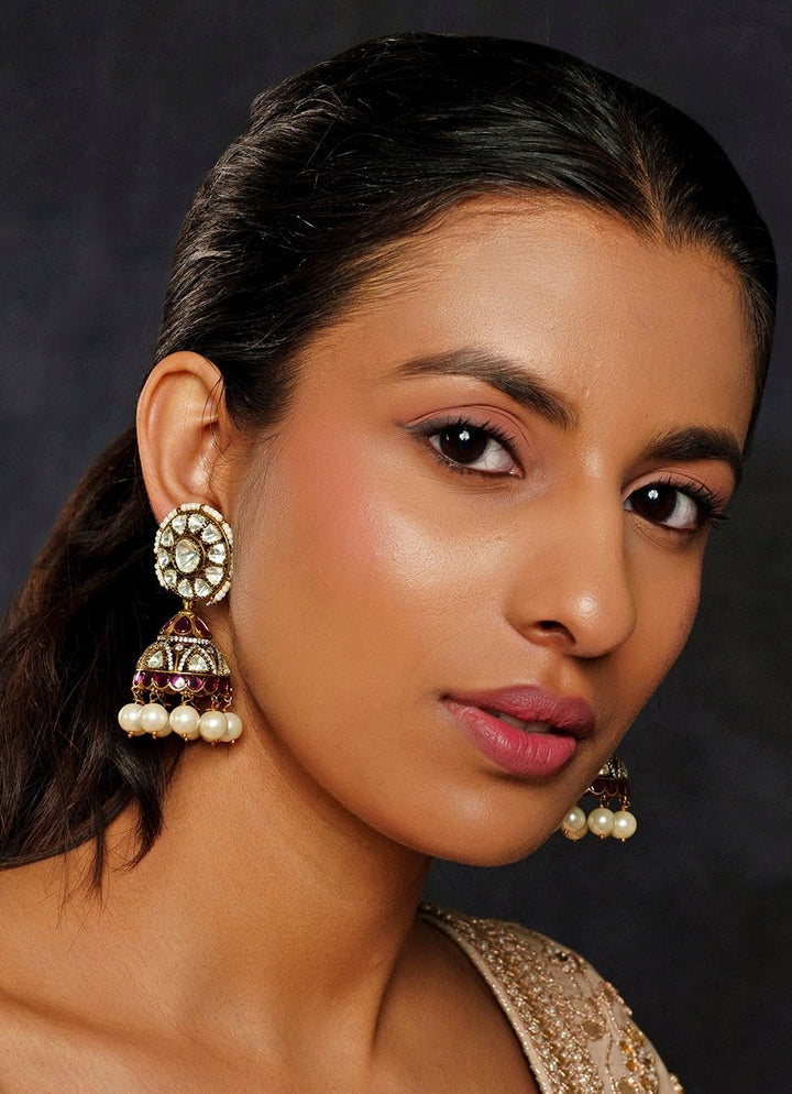 Gold Finish Moissanite Jhumki Earrings Zevar By Geeta - Fabilicious Fashion