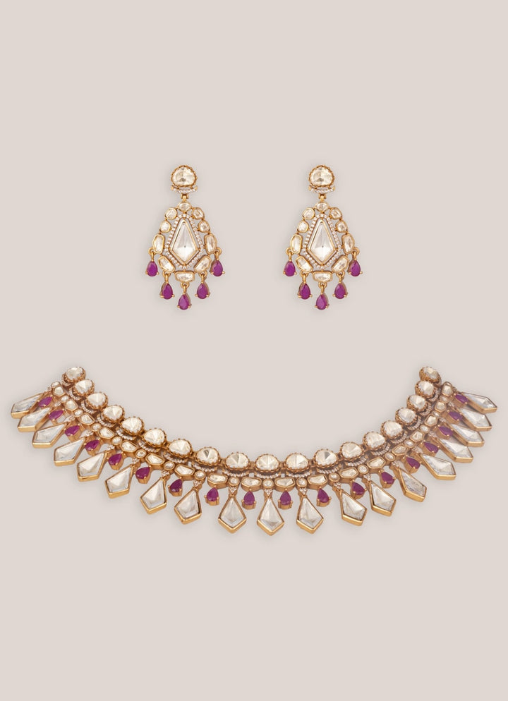 Zevar by Geeta Gold Finish Moissanite Necklace SetFabilicious Fashion