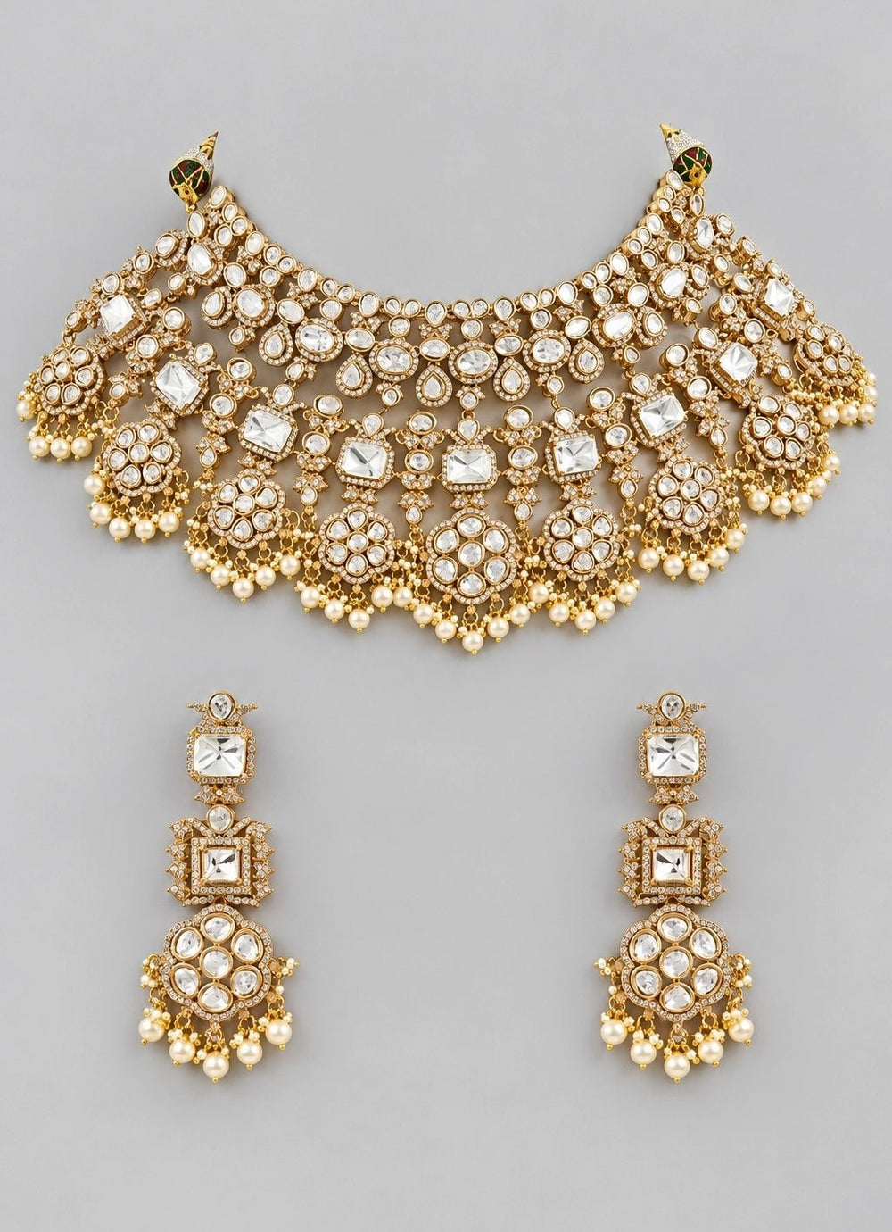 Zevar by Geeta Gold Finish Moissanite Necklace SetFabilicious Fashion