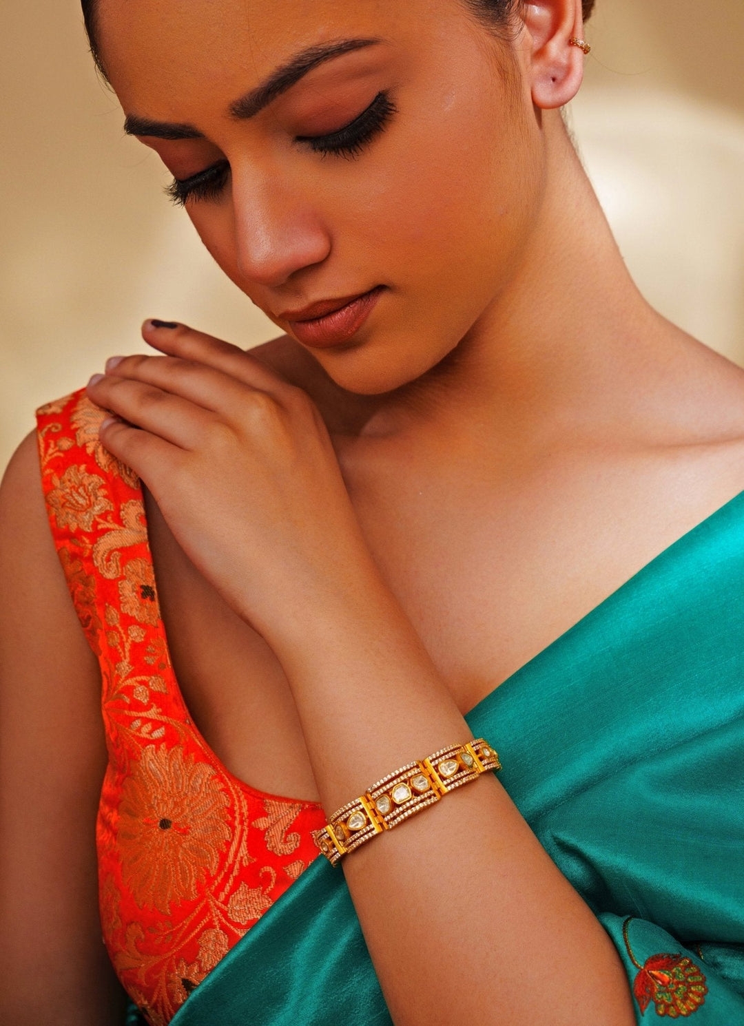 Gold Finish Moissanite Polki Bracelet Zevar by Geeta - Fabilicious Fashion
