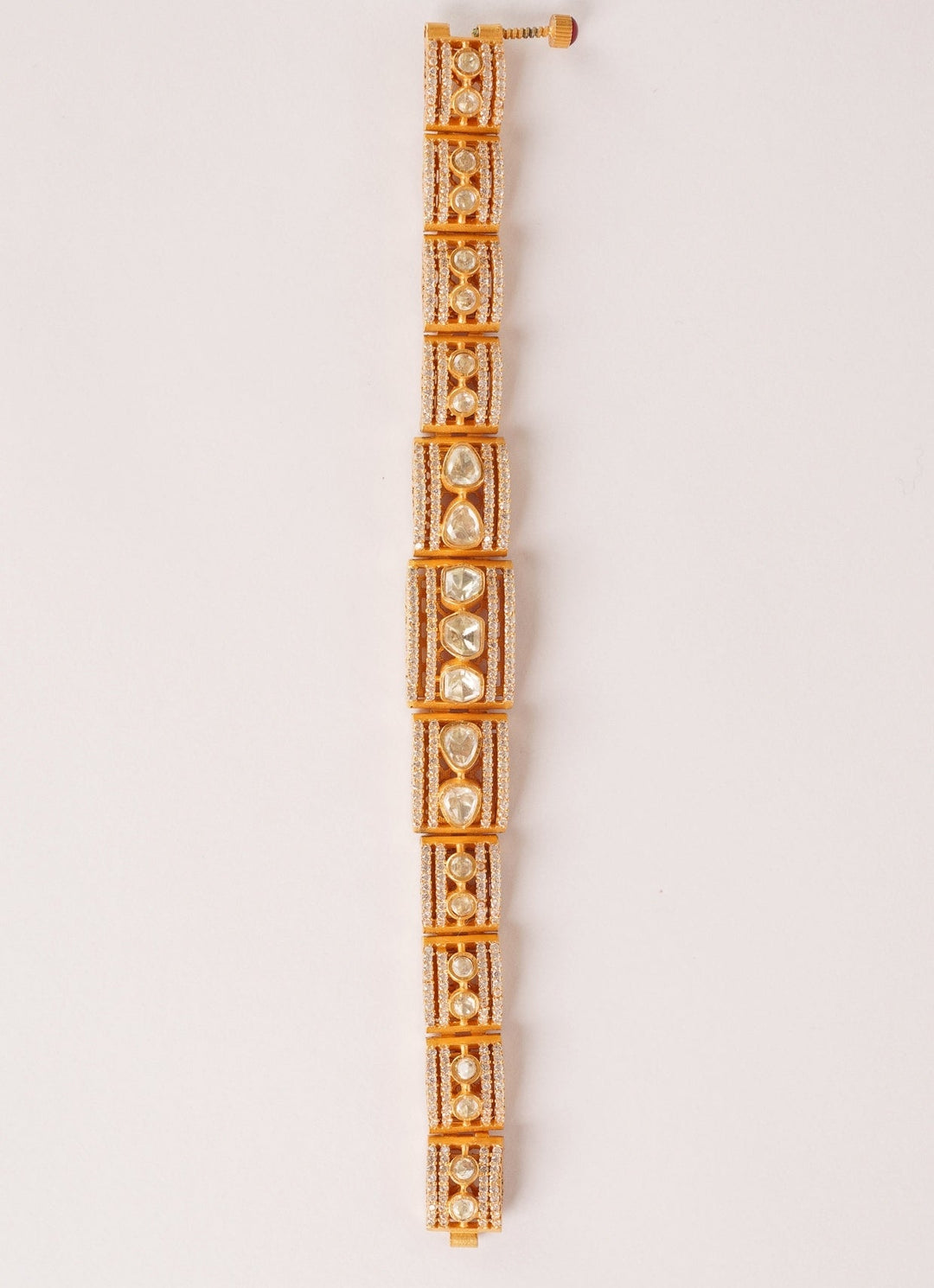 Gold Finish Moissanite Polki Bracelet Zevar by Geeta - Fabilicious Fashion