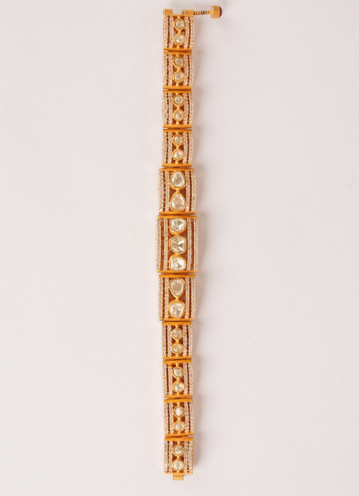 Gold Finish Moissanite Polki Bracelet Zevar by Geeta - Fabilicious Fashion
