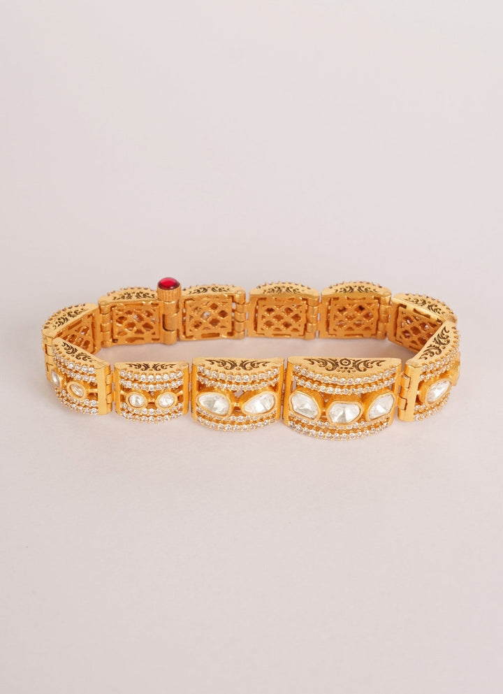 Gold Finish Moissanite Polki Bracelet Zevar by Geeta - Fabilicious Fashion
