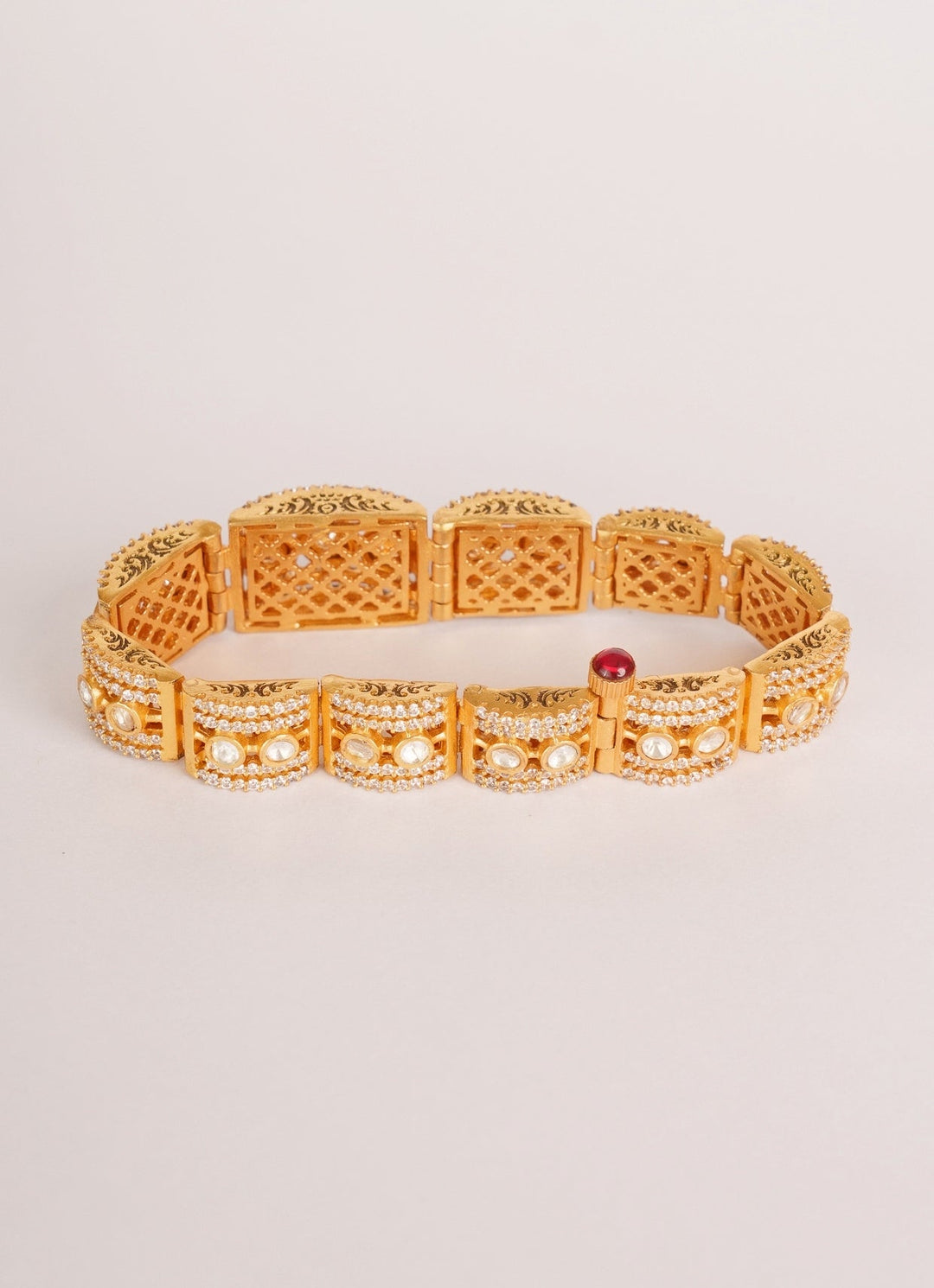Gold Finish Moissanite Polki Bracelet Zevar by Geeta - Fabilicious Fashion