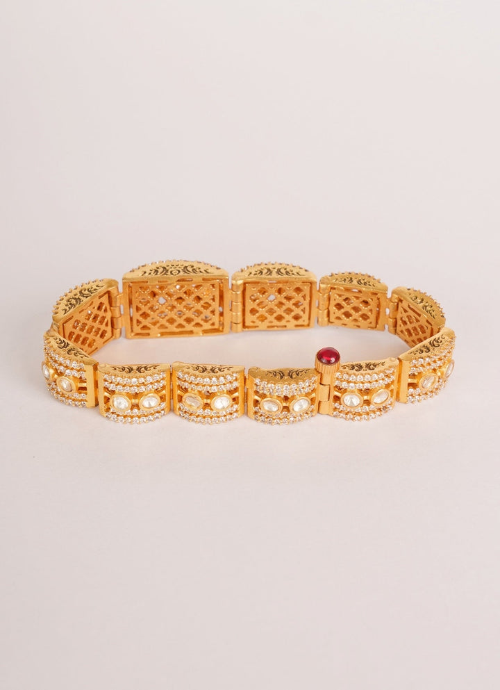 Gold Finish Moissanite Polki Bracelet Zevar by Geeta - Fabilicious Fashion