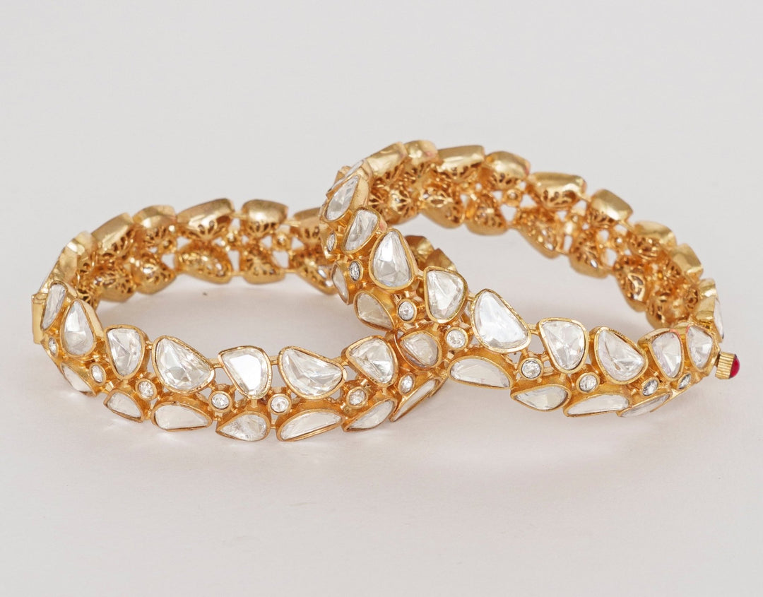 Gold Finish Moissanite Stone Bangles Zevar By Geeta - Fabilicious Fashion