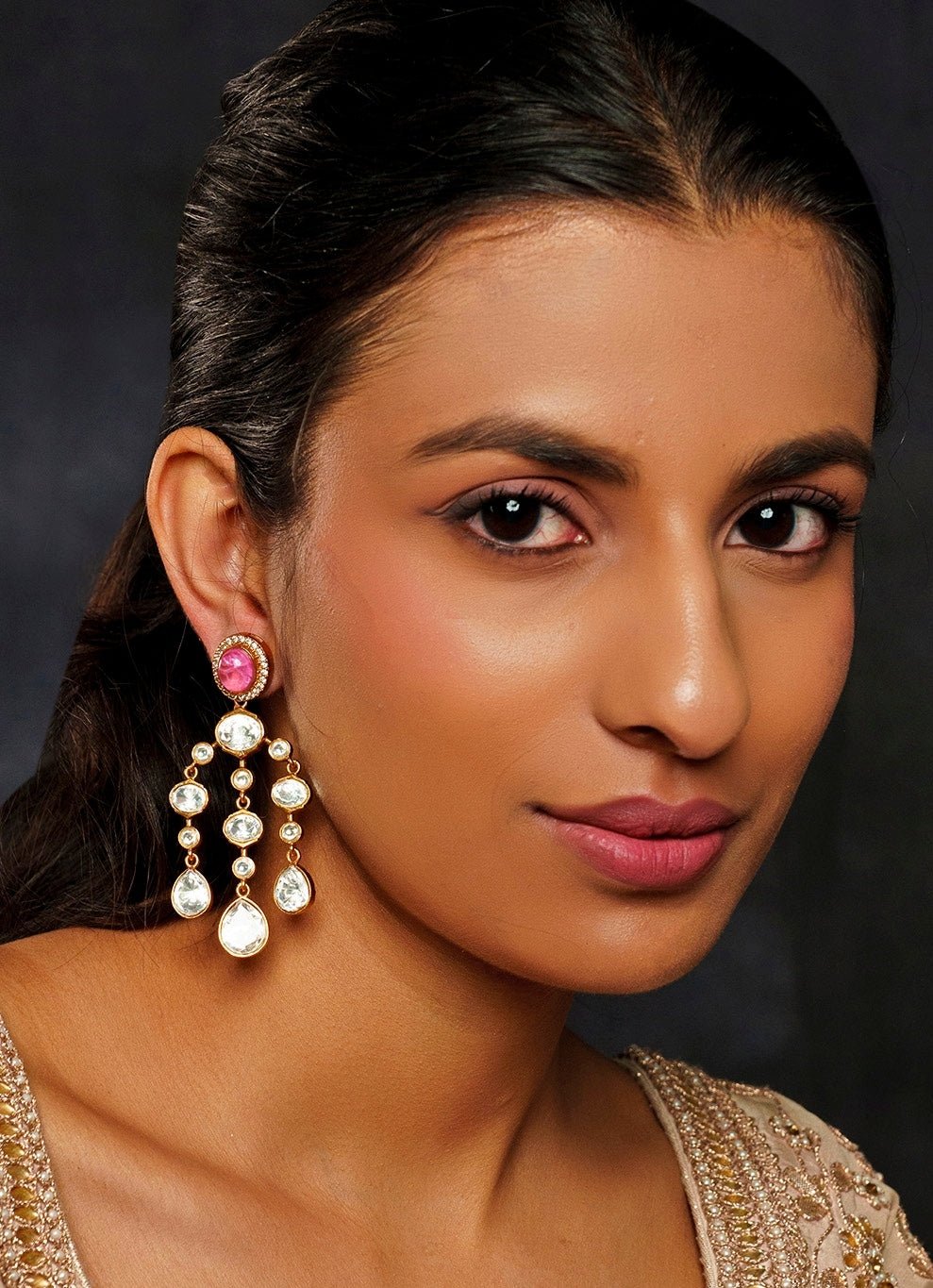 Gold Finish Moissanite String Earrings Zevar By Geeta - Fabilicious Fashion