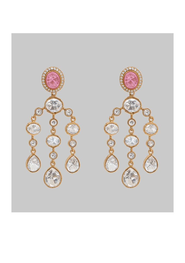 Gold Finish Moissanite String Earrings Zevar by Geeta - Fabilicious Fashion