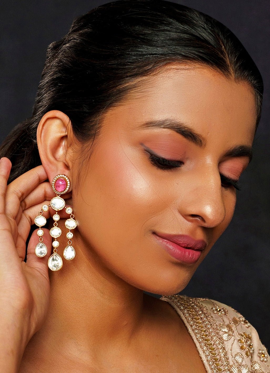 Gold Finish Moissanite String Earrings Zevar By Geeta - Fabilicious Fashion