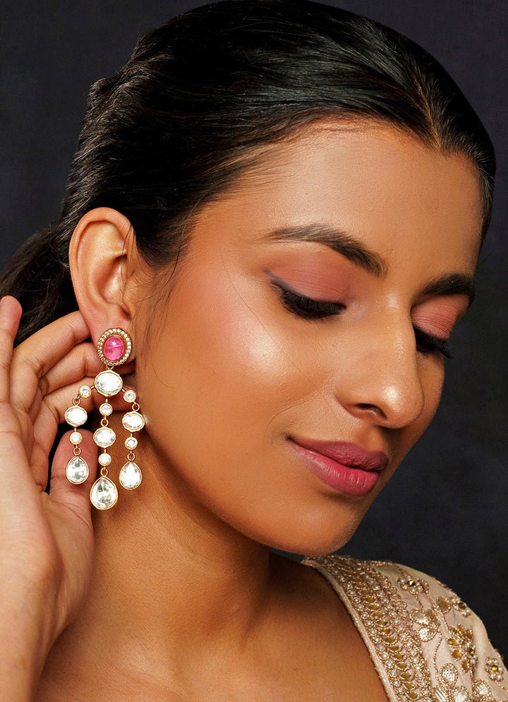Gold Finish Moissanite String Earrings Zevar By Geeta - Fabilicious Fashion