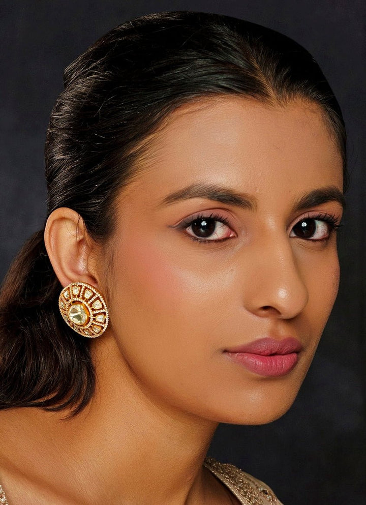 Gold Finish Moissanite Stud Earrings Zevar By Geeta - Fabilicious Fashion