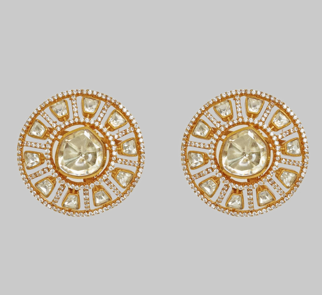 Gold Finish Moissanite Stud Earrings Zevar By Geeta - Fabilicious Fashion
