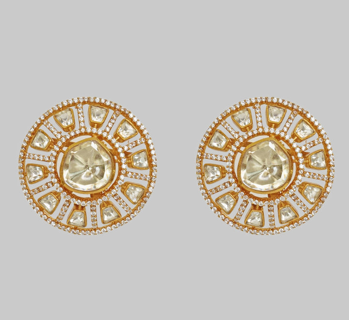 Gold Finish Moissanite Stud Earrings Zevar By Geeta - Fabilicious Fashion